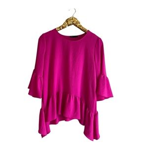 Gibson Pink Bell Sleeve Blouse with Ruffled Hem